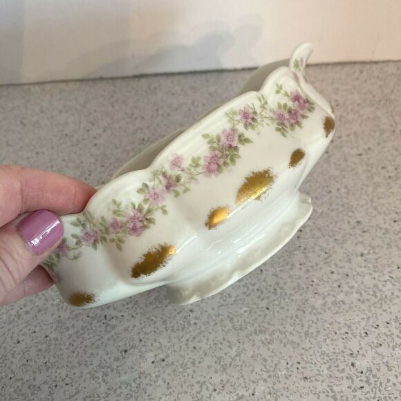 Vintage Haviland Limoges Gravy or Sauce Boat Bowl Server White & Pink Flowers - Picture 5 of 7
